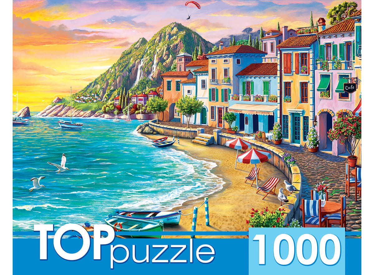 TOPpuzzle. ПАЗЛЫ 1000 элементов.'Курортный город на закате', ХТП1000-2169