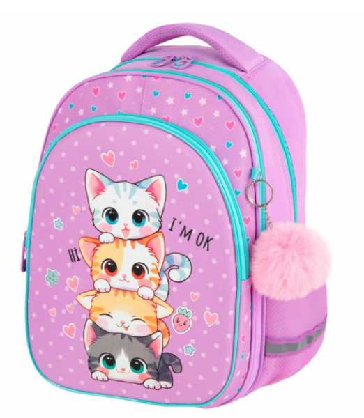 Рюкзак BRAUBERG OPTIMA, 2 отделения, с брелоком, «Funny kittens», 36×27×18 см, 273156
