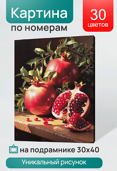 Холст с красками 30x40 см по номерам (в коробке) Натюрморт с гранатами ХК-7351